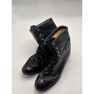Laredo Black Leather Fringe Lace Up Boots Womens Size 7 M